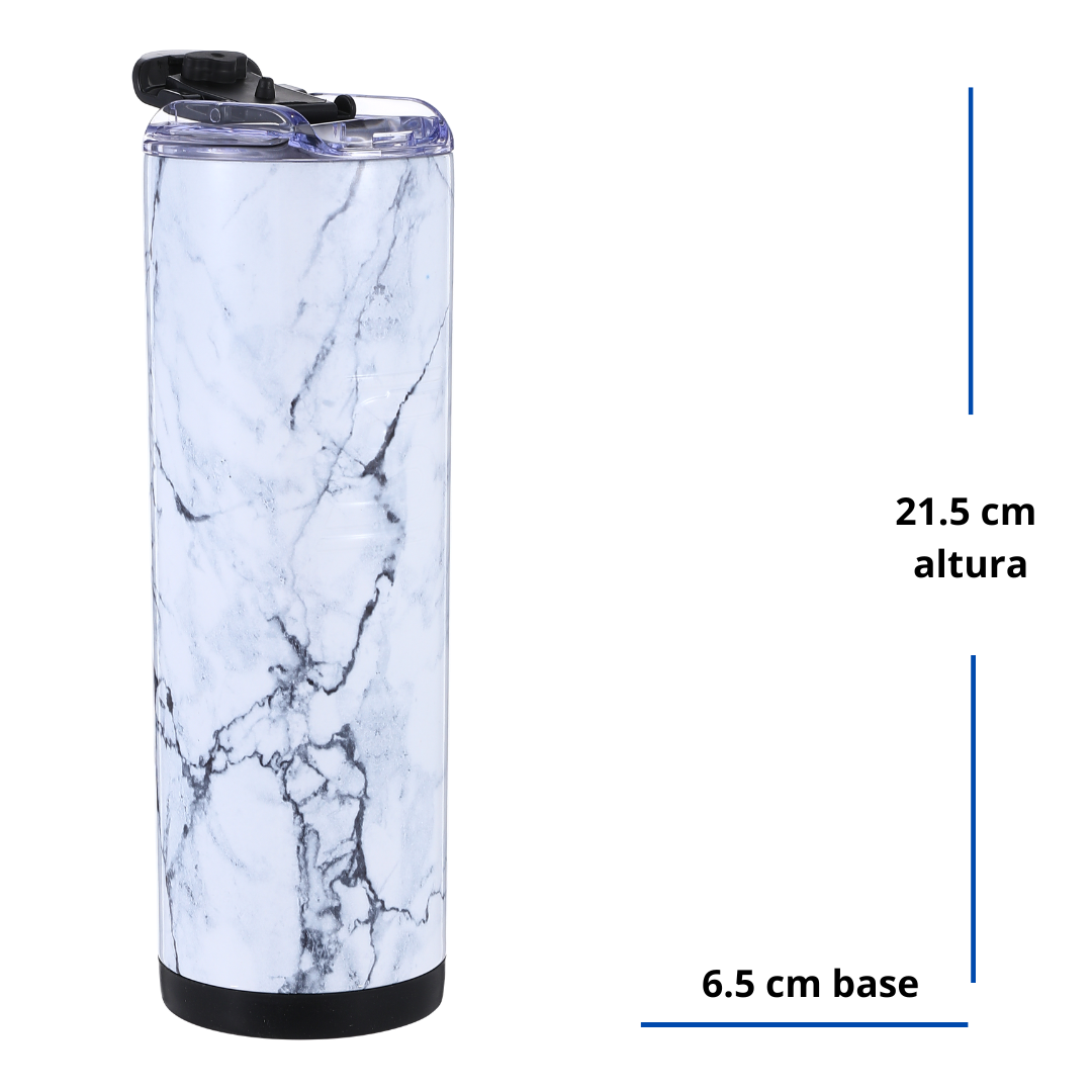 Iceshaker Vaso Skinny tapa hermética 591ml Mármol Blanco - https://www.iceshaker.com/